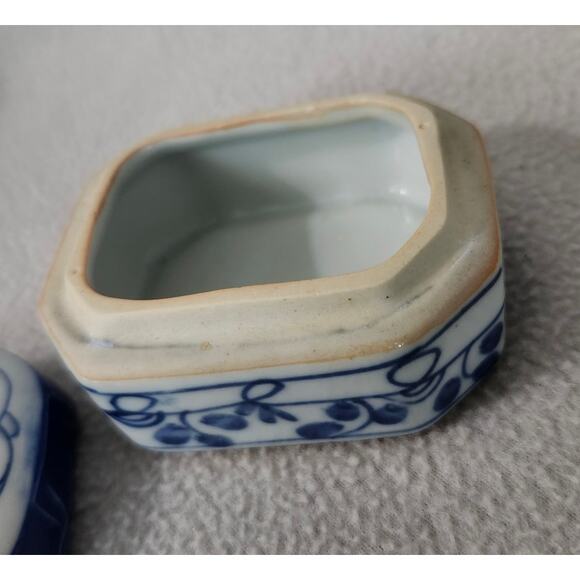 Hand Painted Thailand Vintage Trinket Dish Ceramic Blue White Rectangle - Picture 4 of 9